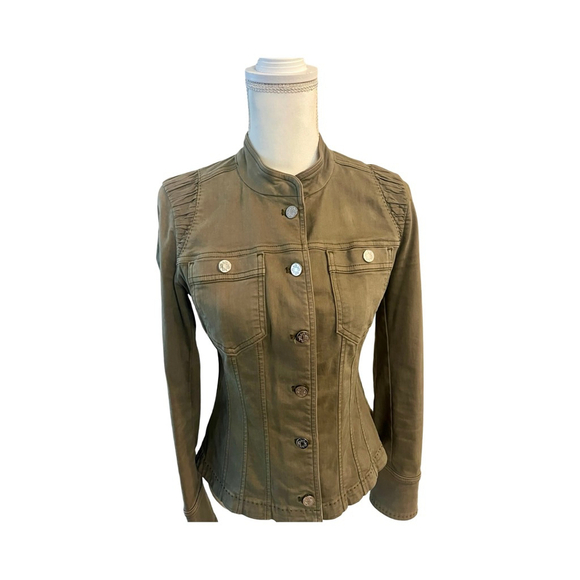 White House Black Market Corset Olive Green Seamed Pret Jacket-EUC - Picture 2 of 14